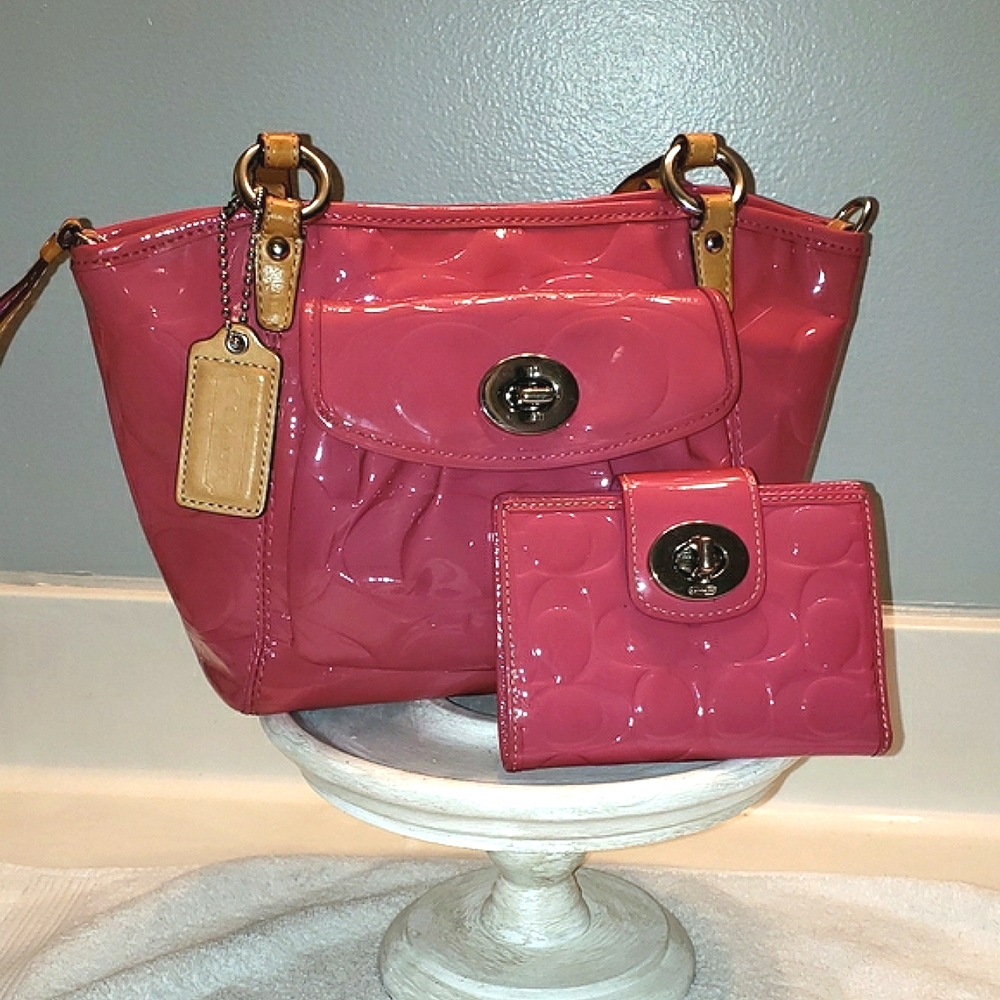 Coach hot pink patent leather set